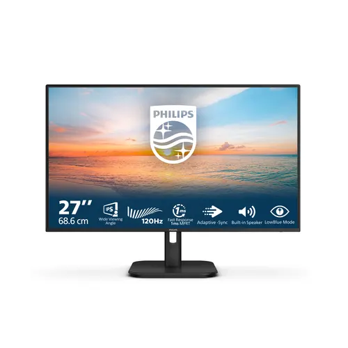 Монитор PHILIPS жидкокристаллический 27E1N1200A/01 Монитор LCD 27'' 16:9 1920х1080(FHD) IPS, nonGLARE, 100 Hz, 250 cd/m2, H178°/V178°, 1300:1, 16.7M, 4ms, VGA, HDMI, Tilt, 3Y, чёрная